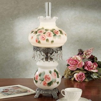 Vintage Glass Floral Hurricane Lamp. - Ruby Lane