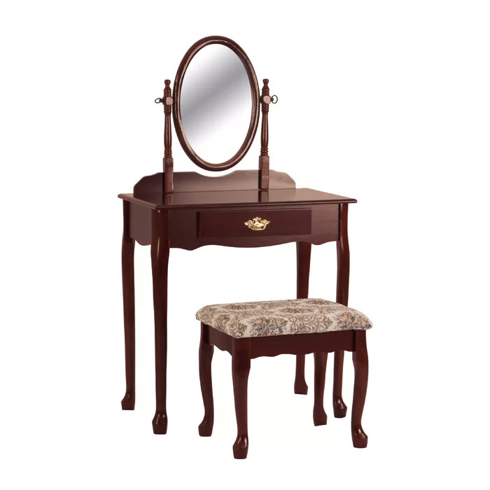 Antique Style Vanity With Mirror and Stool