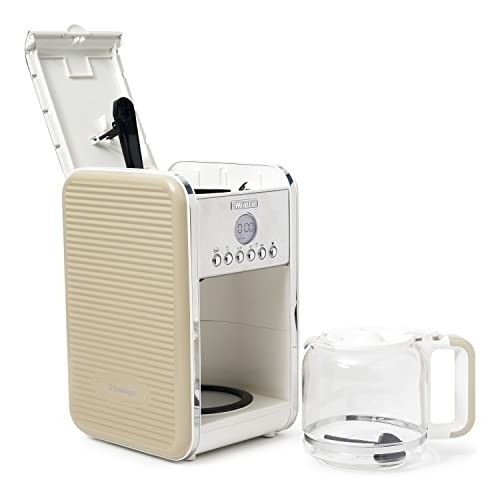 Ariete Vintage Kitchen Countertop 12 Cup Automatic Programmable Brew Timer Coffee Maker Machine, Beige