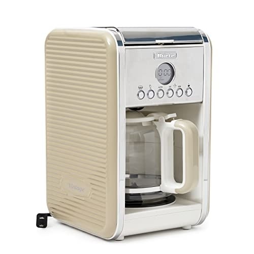 Ariete Vintage Kitchen Countertop 12 Cup Automatic Programmable Brew Timer Coffee Maker Machine, Beige