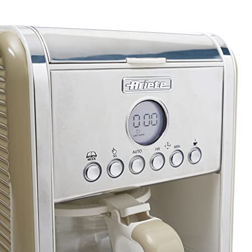 Ariete Vintage Kitchen Countertop 12 Cup Automatic Programmable Brew Timer Coffee Maker Machine, Beige