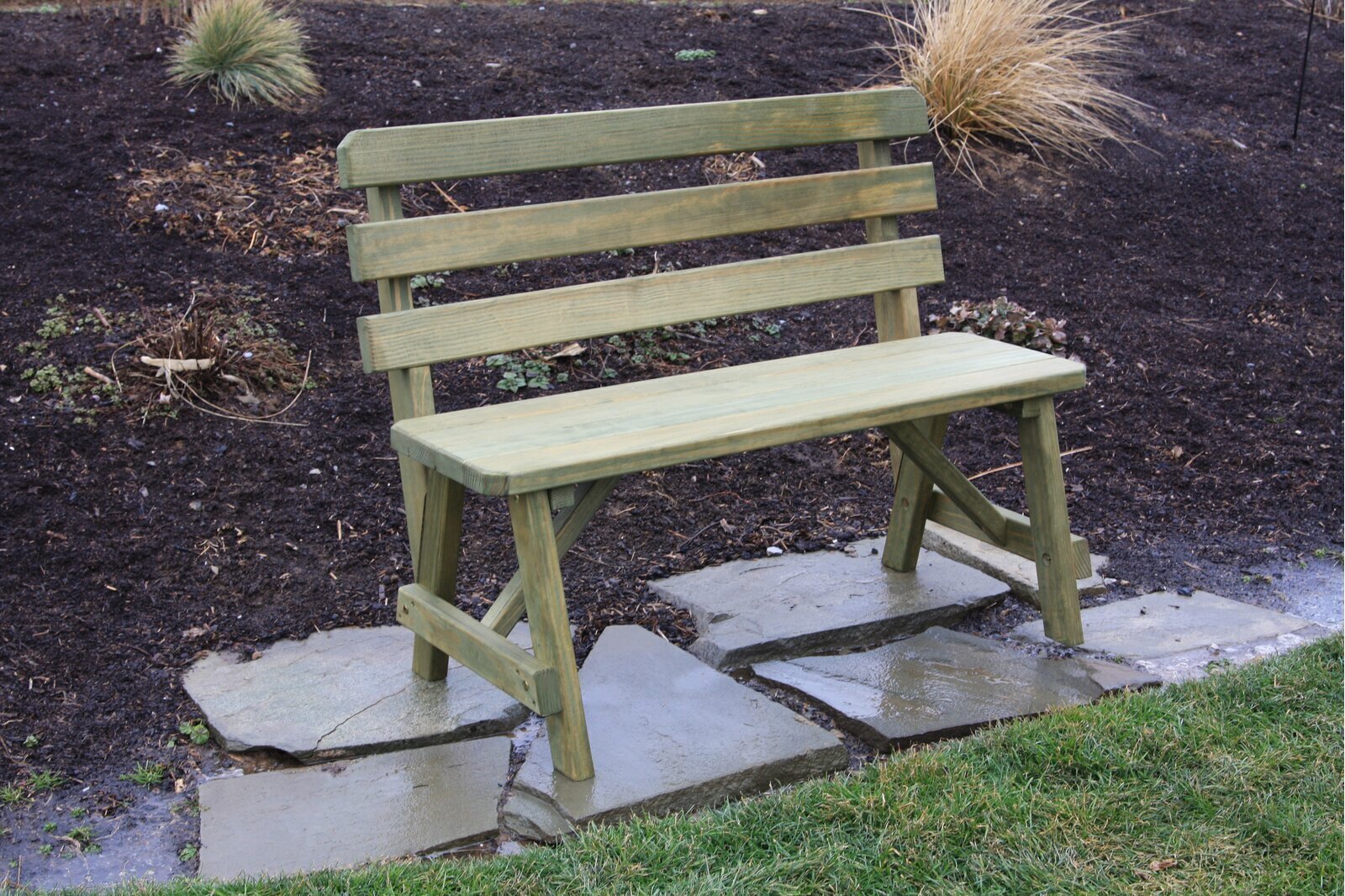 Armless Outdoor Redwood Bench