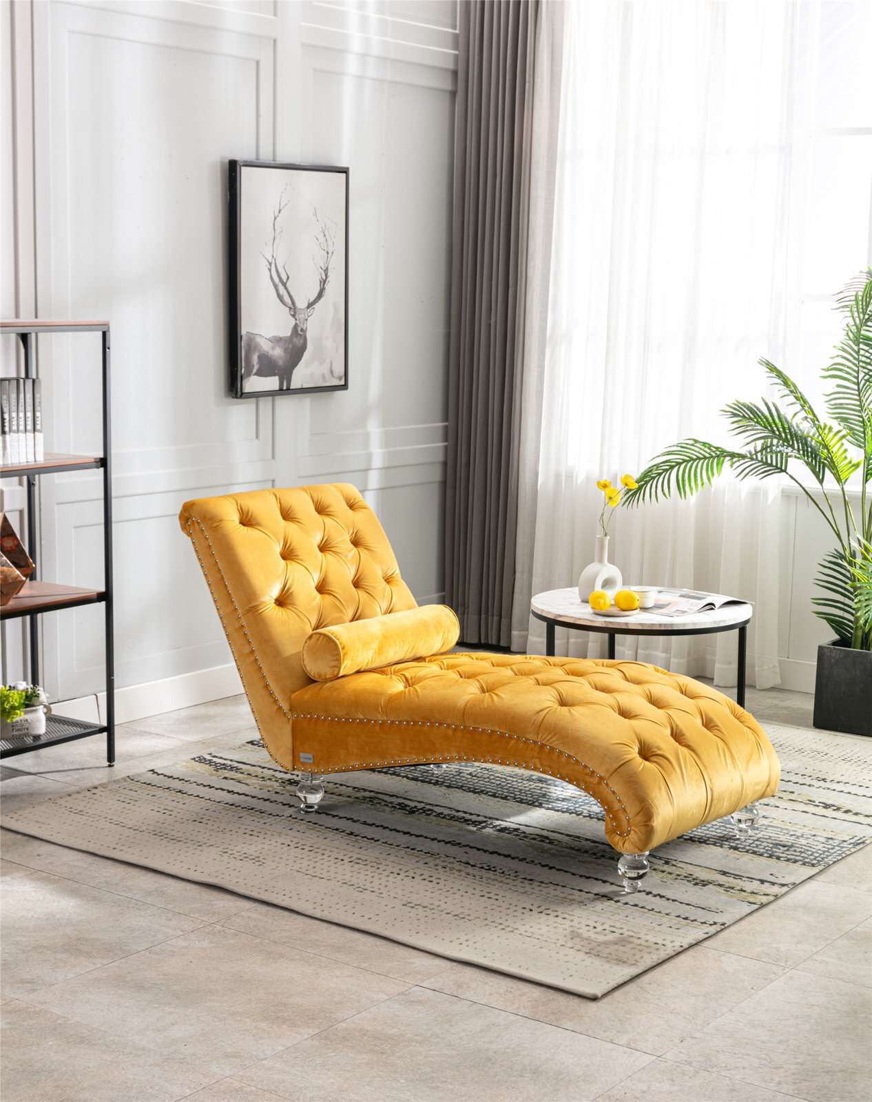 Armless Tufted Chaise Lounge Chair 