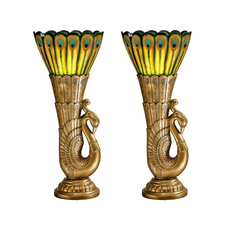 Art Deco Peacock Lamp Set