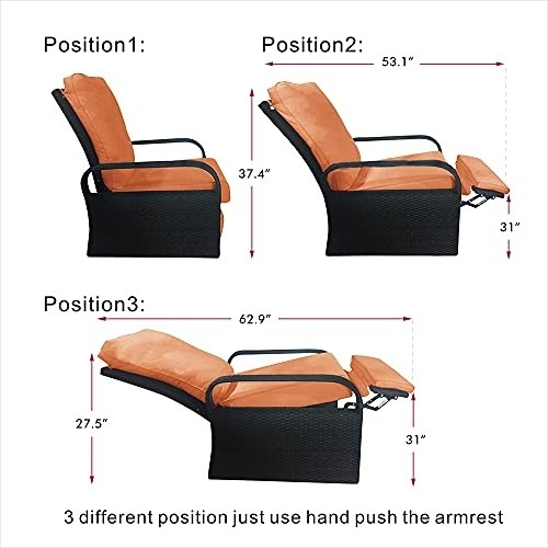 ART TO REAL Automatic Adjustable Patio Recliner Chair Relaxing Sofa Outdoor Wicker Armchair Furniture Aluminum Frame Lounge with Soft Thicken Cushion
