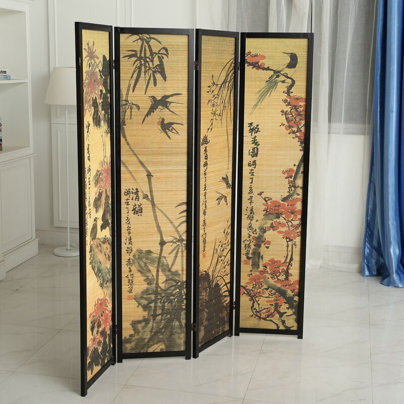 Asian Handcrafted Bamboo Painted Room Divider