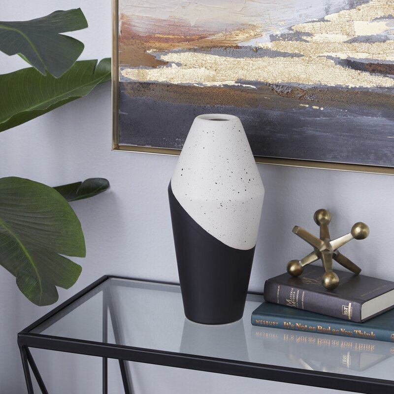 Asymmetrical Split Black and White Contemporary Vase