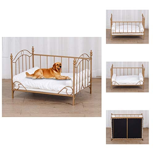Babyland Pet Bed, Dog Bed with Metal Frame and Detached White Velvet Cushion with 2 Pillow for Small Dog