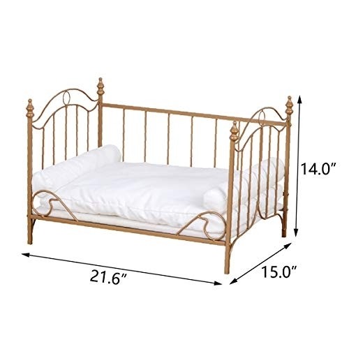 Babyland Pet Bed, Dog Bed with Metal Frame and Detached White Velvet Cushion with 2 Pillow for Small Dog