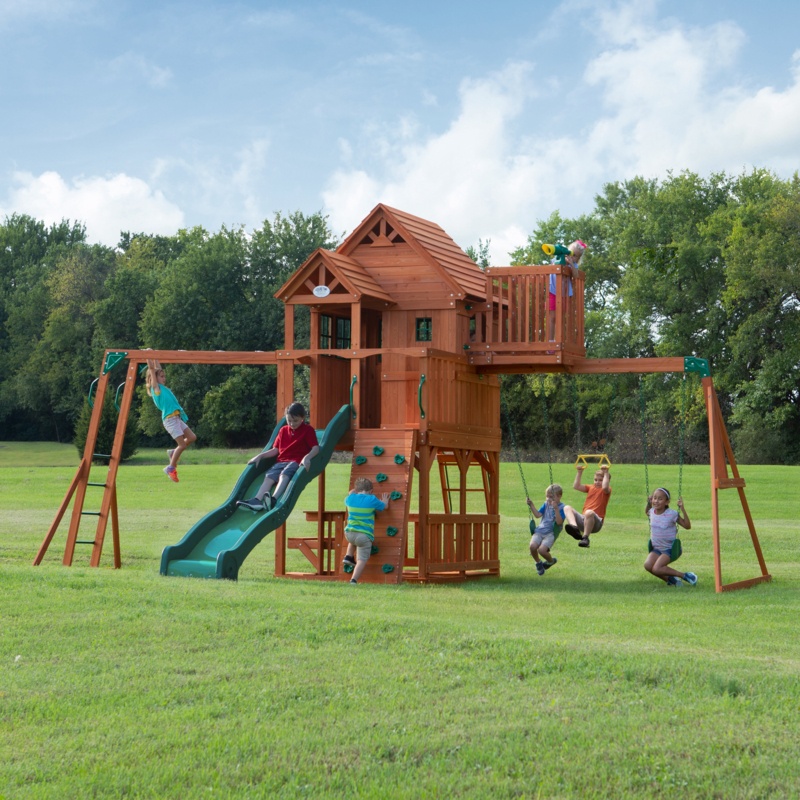 Wooden Castle Playset with Clubhouse and Slide