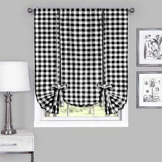 Black and White Bufflo Check Tie up Shade Designer Valance 