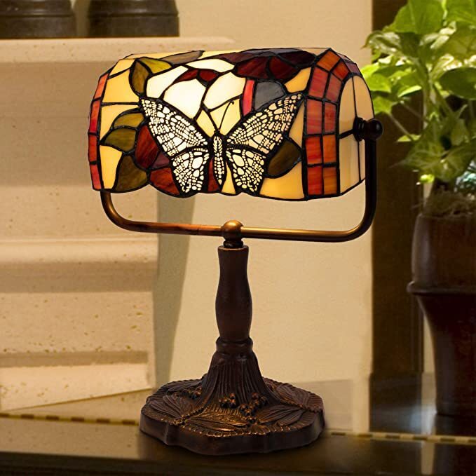 Banker style Dale Tiffany Butterfly Table Lamp