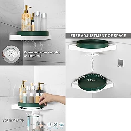 Banqin Shower Caddy Corner Shelf, Adhesive Shower Organizer with Hooks Razor Holder for Bathroom, Kitchen, Toilet, Spice Storage, 2 Pack, Green