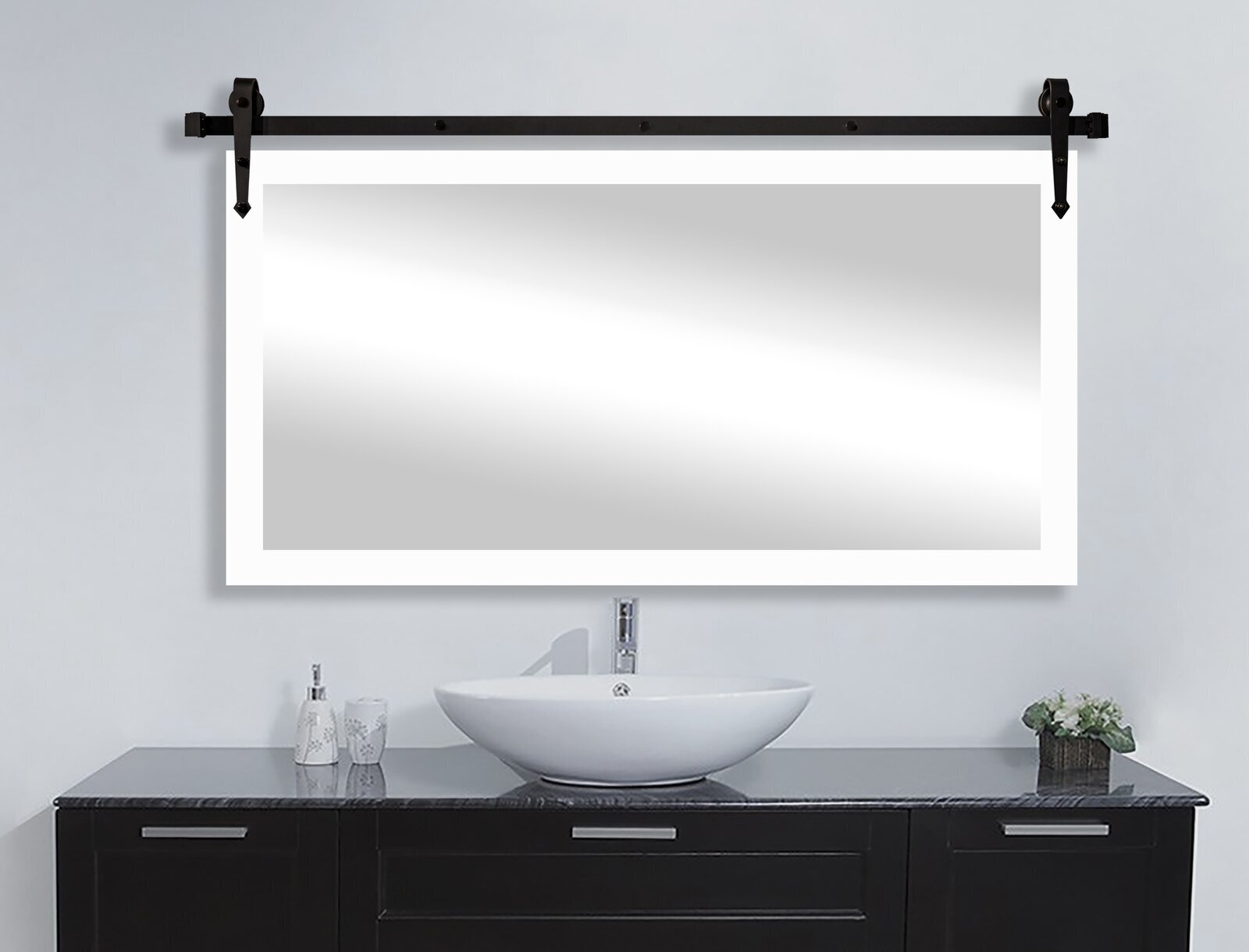 Barn Style White And Black Large Mirror 