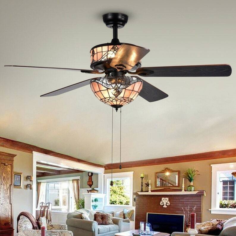 Baroque Style Tiffany Ceiling Fans with Lights 