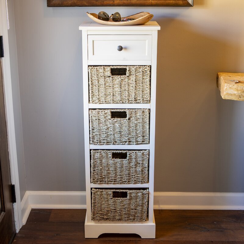 Bathroom Storage Tower with Wicker Drawers