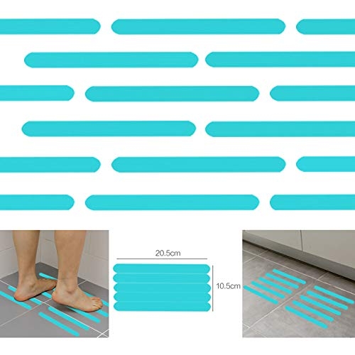 Bathtub Non Slip Stickers，Anti Slip Strips Safety Shower Treads Stickers - 24 Pics for Shower,Tub,Steps, Floor-Strength Adhesive Grip Appliques for Baby,Senior,Adult (Blue) 8 x 0.8In