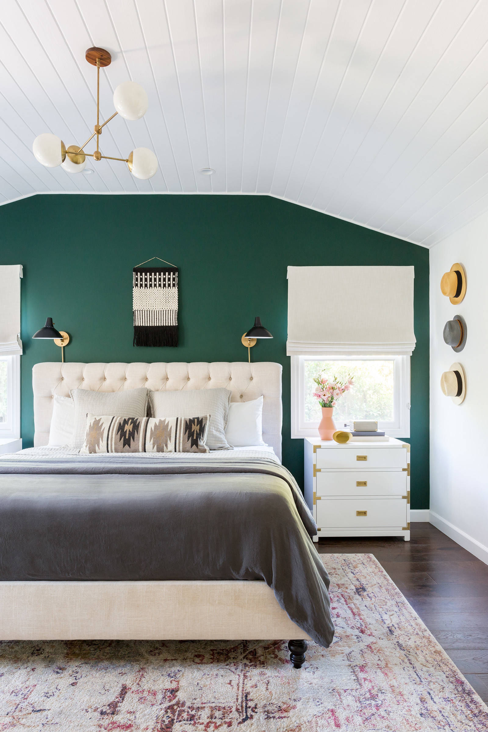 30 Dark Green Accent Wall Ideas Foter   Bedroom With Muted Decor And Rug 