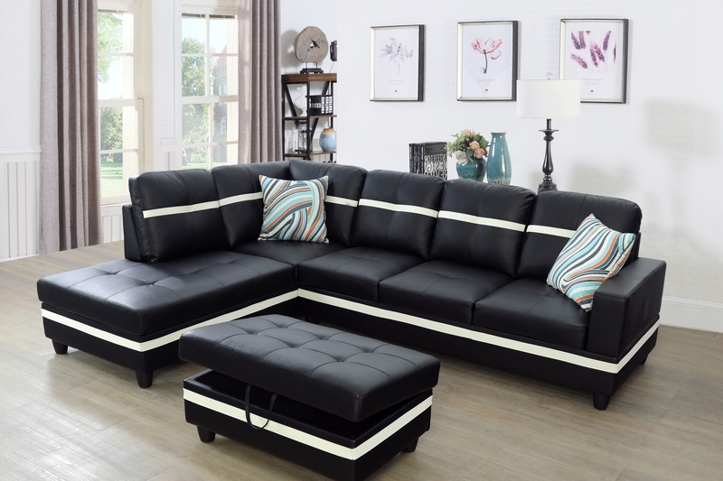 Begaye 103.5" Wide Faux Leather Sofa & Chaise with Ottoman