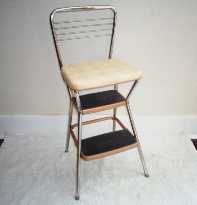Beige and Chrome Cosco Stool Vintage