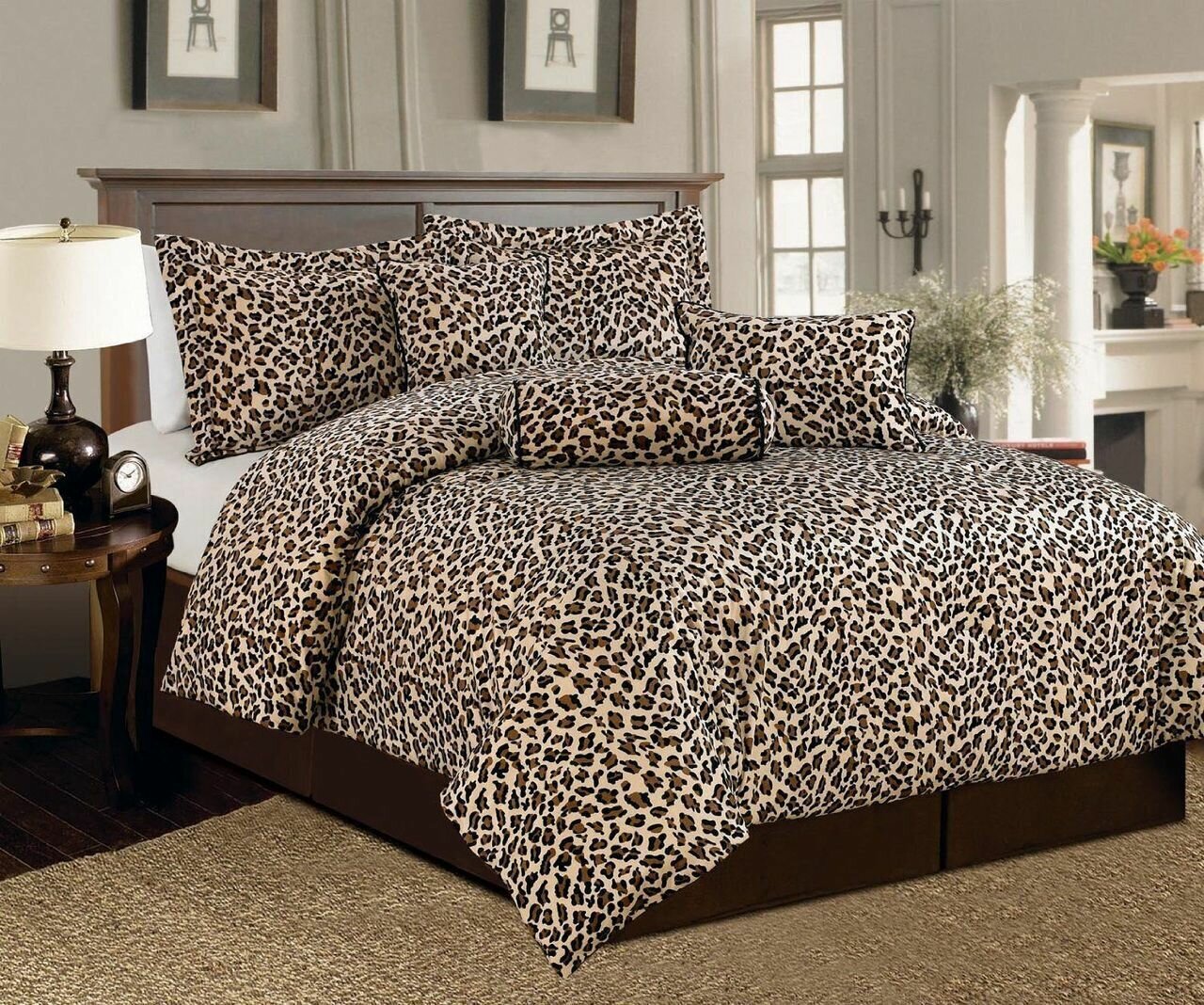 Beige Leopard Print Queen Comforter Set