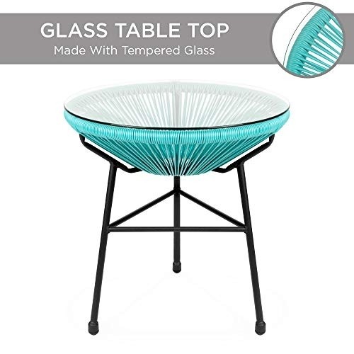 Best Choice Products 3-Piece Outdoor Acapulco All-Weather Patio Conversation Bistro Set w/Plastic Rope, Glass Top Table and 2 Chairs - Light Blue