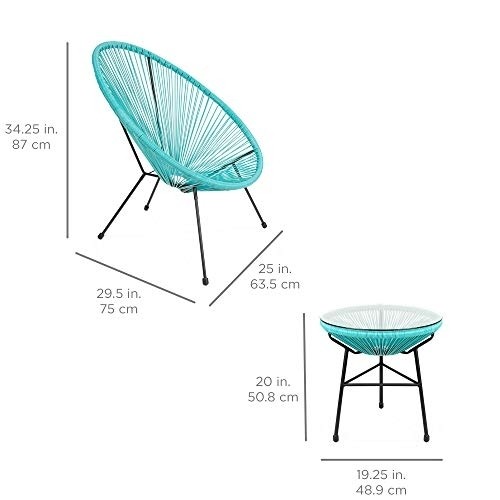 Best Choice Products 3-Piece Outdoor Acapulco All-Weather Patio Conversation Bistro Set w/Plastic Rope, Glass Top Table and 2 Chairs - Light Blue
