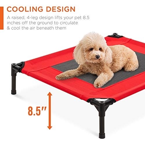 Best Choice Products 30in Elevated Cooling Dog Bed, Outdoor Raised Mesh Pet Cot w/Removable Canopy Shade Tent, Carrying Bag, Breathable Fabric - Red