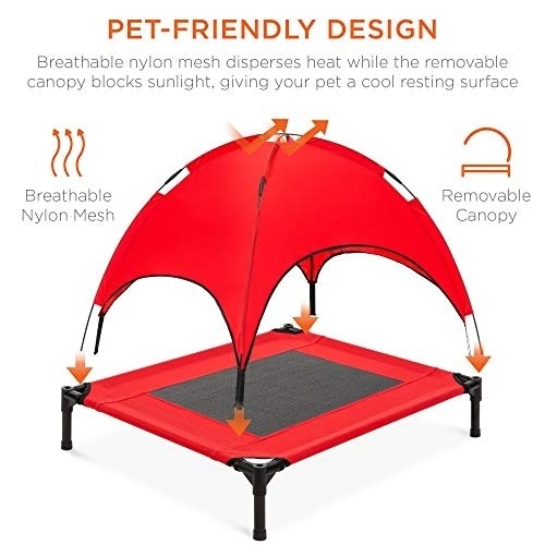 Best Choice Products 30in Elevated Cooling Dog Bed, Outdoor Raised Mesh Pet Cot w/Removable Canopy Shade Tent, Carrying Bag, Breathable Fabric - Red