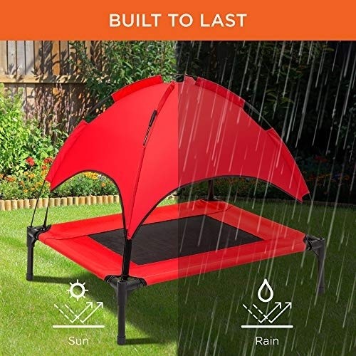 Best Choice Products 30in Elevated Cooling Dog Bed, Outdoor Raised Mesh Pet Cot w/Removable Canopy Shade Tent, Carrying Bag, Breathable Fabric - Red