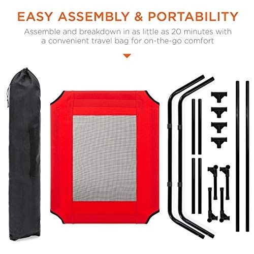 Best Choice Products 30in Elevated Cooling Dog Bed, Outdoor Raised Mesh Pet Cot w/Removable Canopy Shade Tent, Carrying Bag, Breathable Fabric - Red