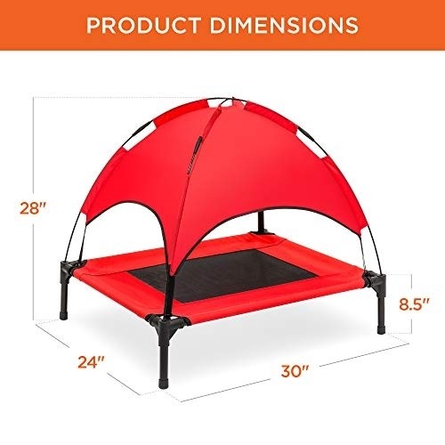 Best Choice Products 30in Elevated Cooling Dog Bed, Outdoor Raised Mesh Pet Cot w/Removable Canopy Shade Tent, Carrying Bag, Breathable Fabric - Red