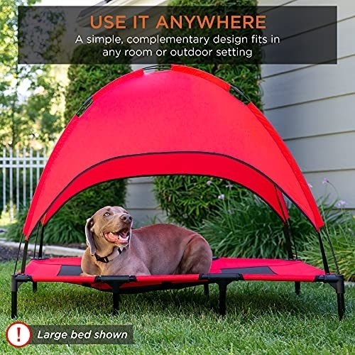 Best Choice Products 30in Elevated Cooling Dog Bed, Outdoor Raised Mesh Pet Cot w/Removable Canopy Shade Tent, Carrying Bag, Breathable Fabric - Red