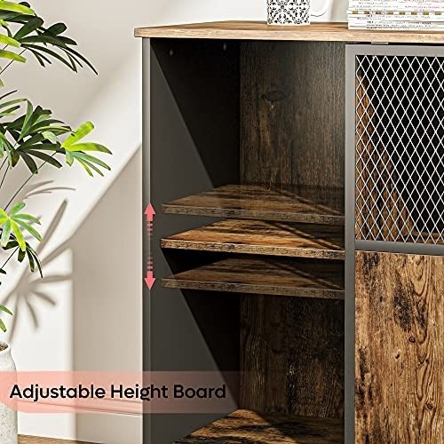 Bestier Industrial Bar Cabinet for Liquor and Glasses with Sliding Metal Mesh Door,Adjustable Shelf,Kitchen Accent Sideboard Buffet Wine Rack,43.7L Home Bar Furniture