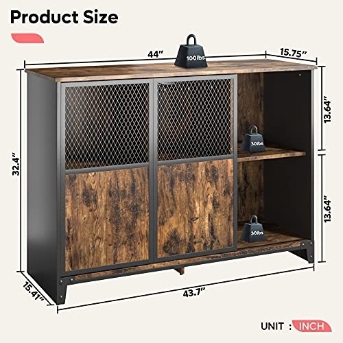 Bestier Industrial Bar Cabinet for Liquor and Glasses with Sliding Metal Mesh Door,Adjustable Shelf,Kitchen Accent Sideboard Buffet Wine Rack,43.7L Home Bar Furniture