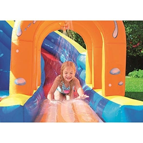Bestway Hurricane Tunnel Blast Inflatable Water Park Play Center | Includes Big Water Slide, Water Blob, Climbing Wall, and Pool Area | Outdoor Summer Fun for Kids & Families