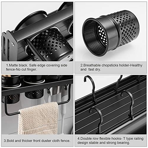 BESy Multifunctional Kitchen Wall Storage Pot Lid Rack, Hanging Pot Rack Organizers Wall Mounted, Kitchen Cooking Utensil Holder Caddy with Bottle Rack, Knife Pan Hanger with 10 hooks, Matte Black