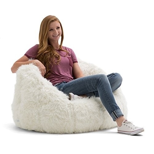 "Big Joe Milano Beanbag Chair Ivory Shag"