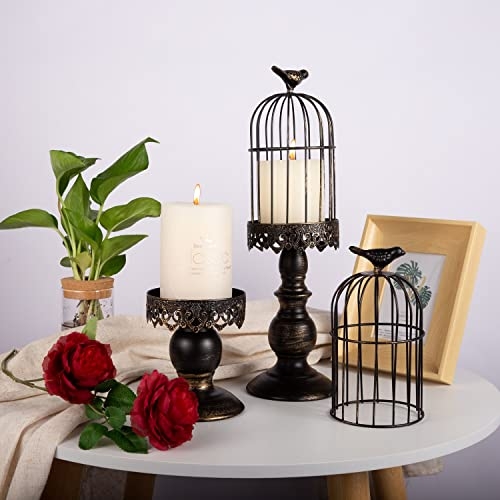 Birdcage Candle Holder, Vintage Candle Stick Holders, Wedding Candle Centerpieces for Tables, Iron Candlestick Holder Home Decor (Candle Holder 2#) (Black)