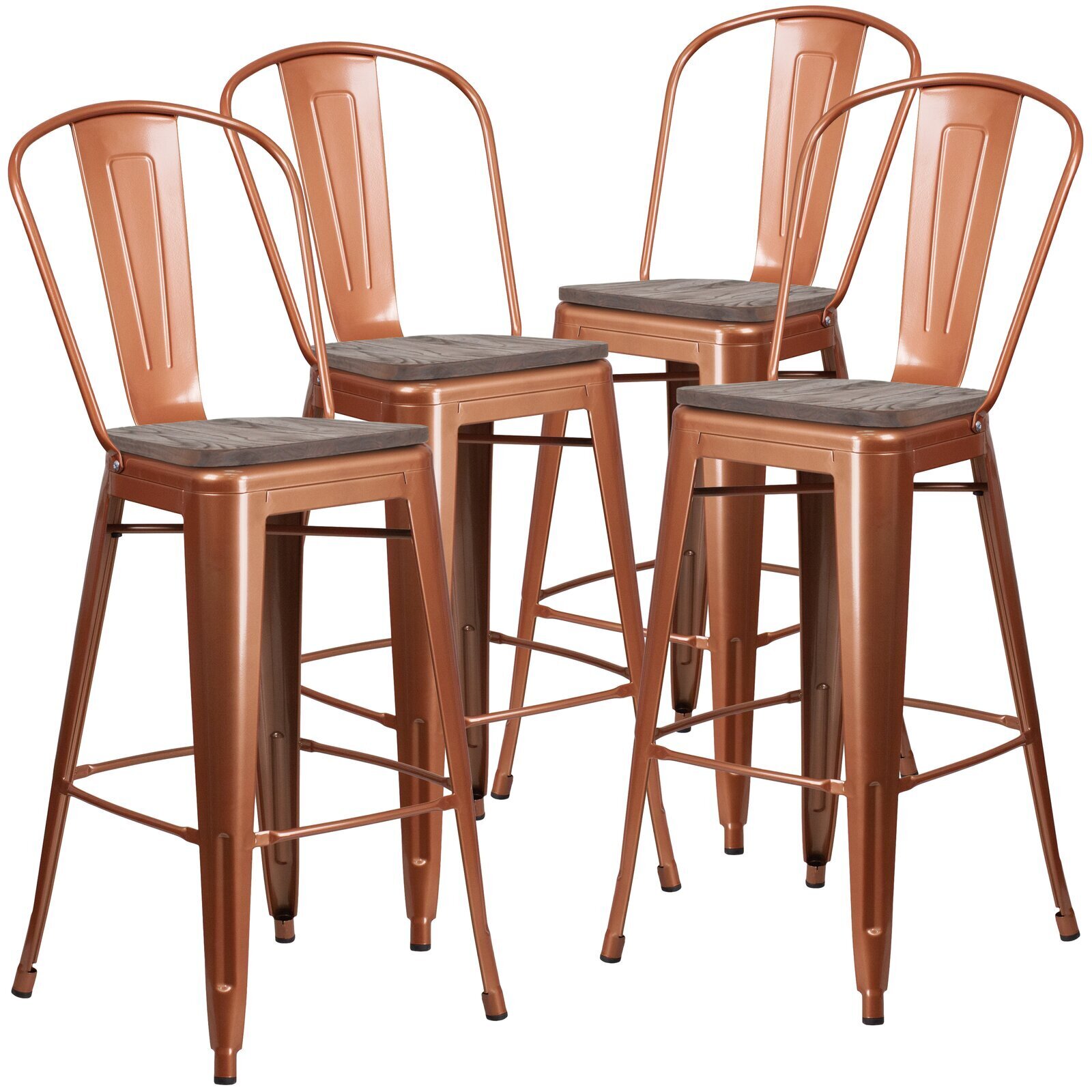 Bistro Style Copper Bar Stools With Backs
