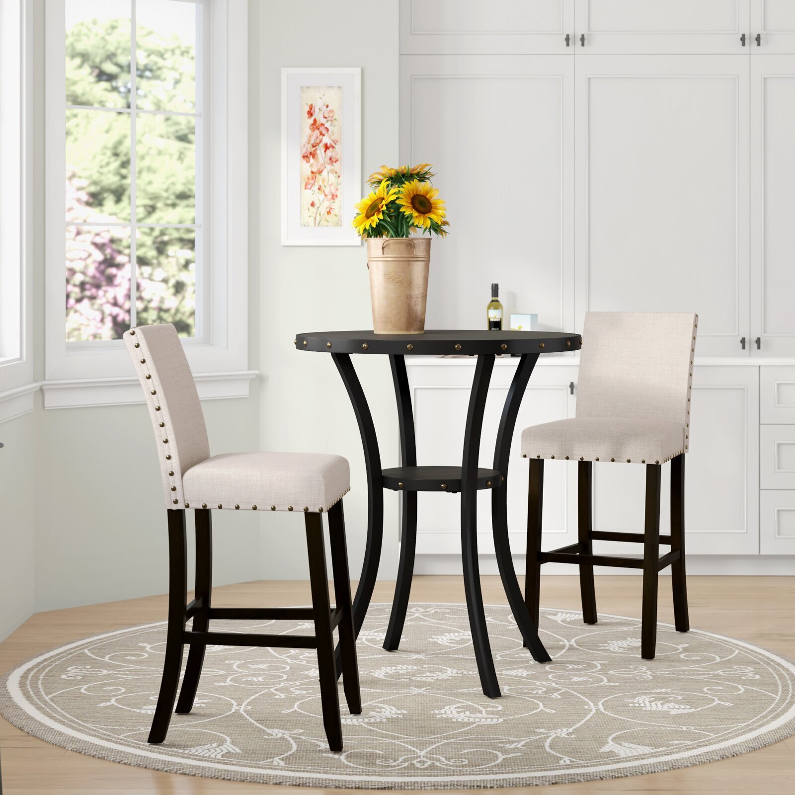Bistro table with storage and comfy stools