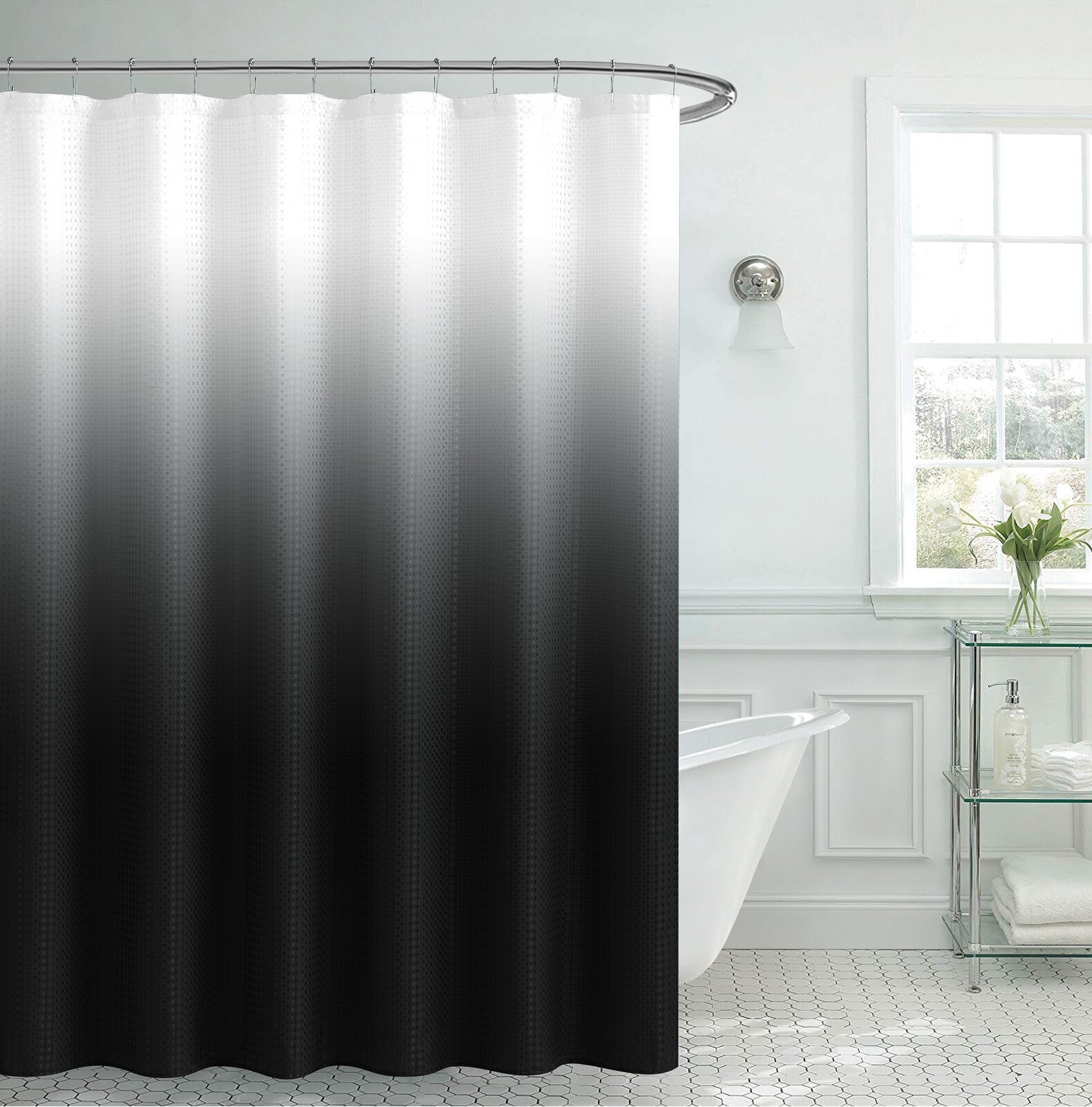Black and white ombre shower curtain