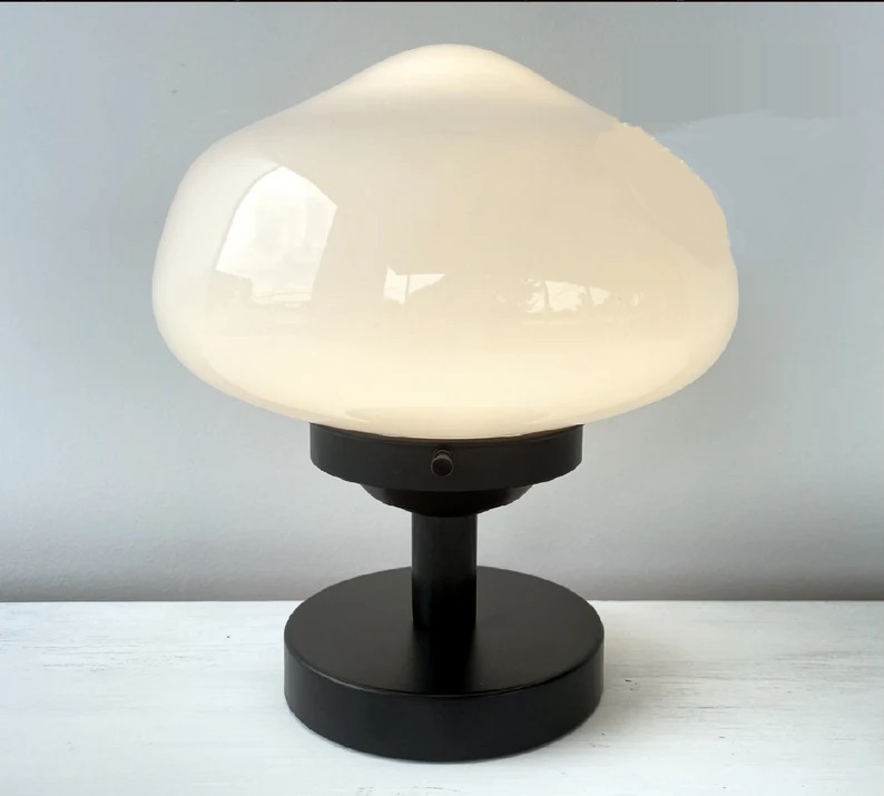 Black Base Vintage Milk Glass Lamp