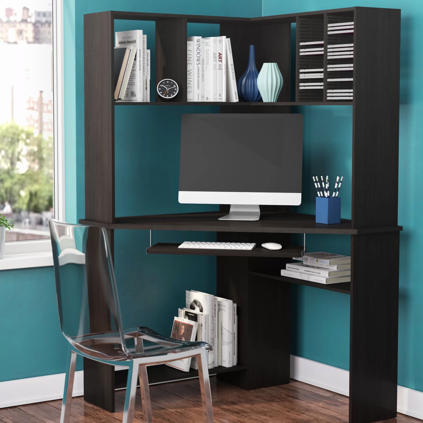 Black Corner Desk With TV Stand 