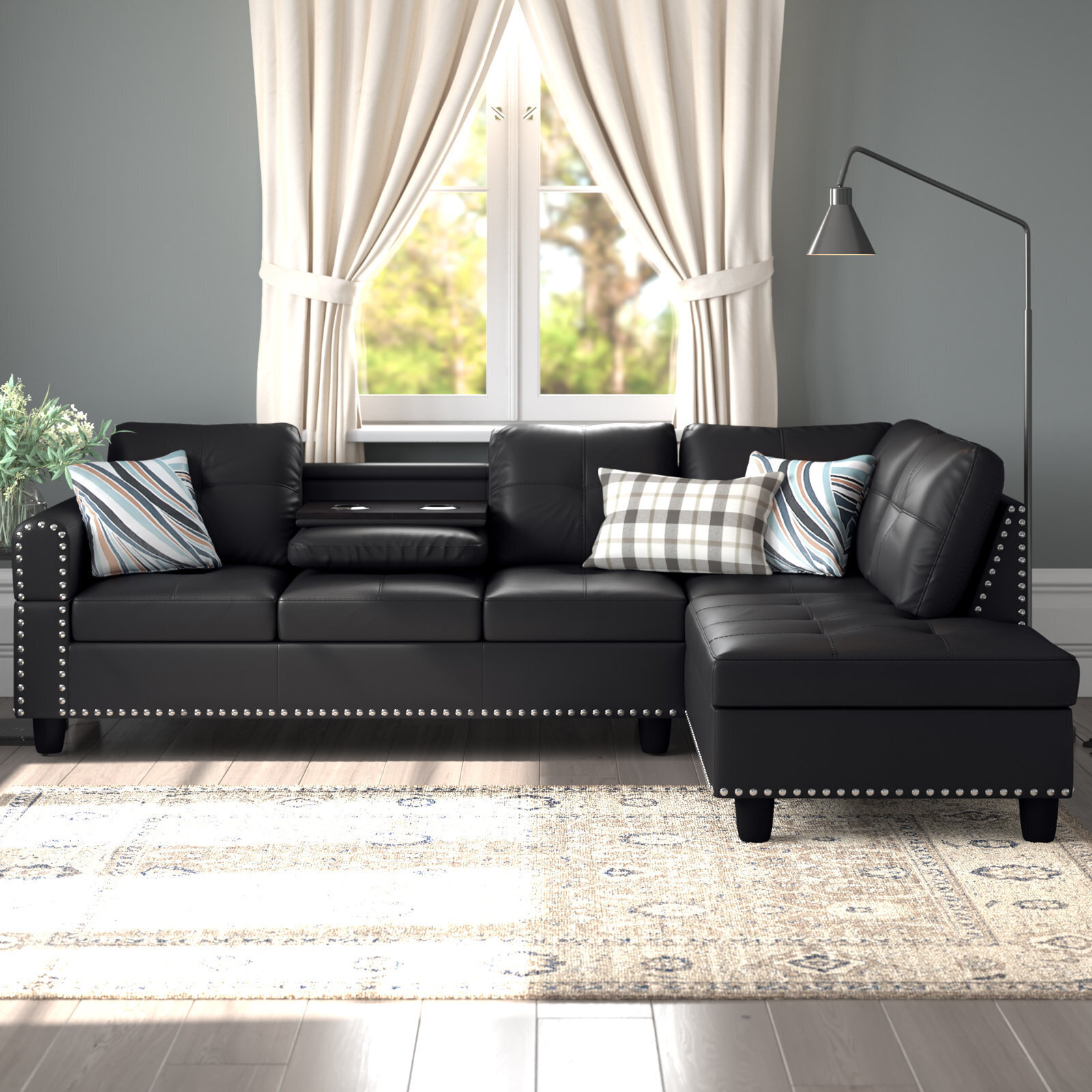Black Leather Chaise Sectional