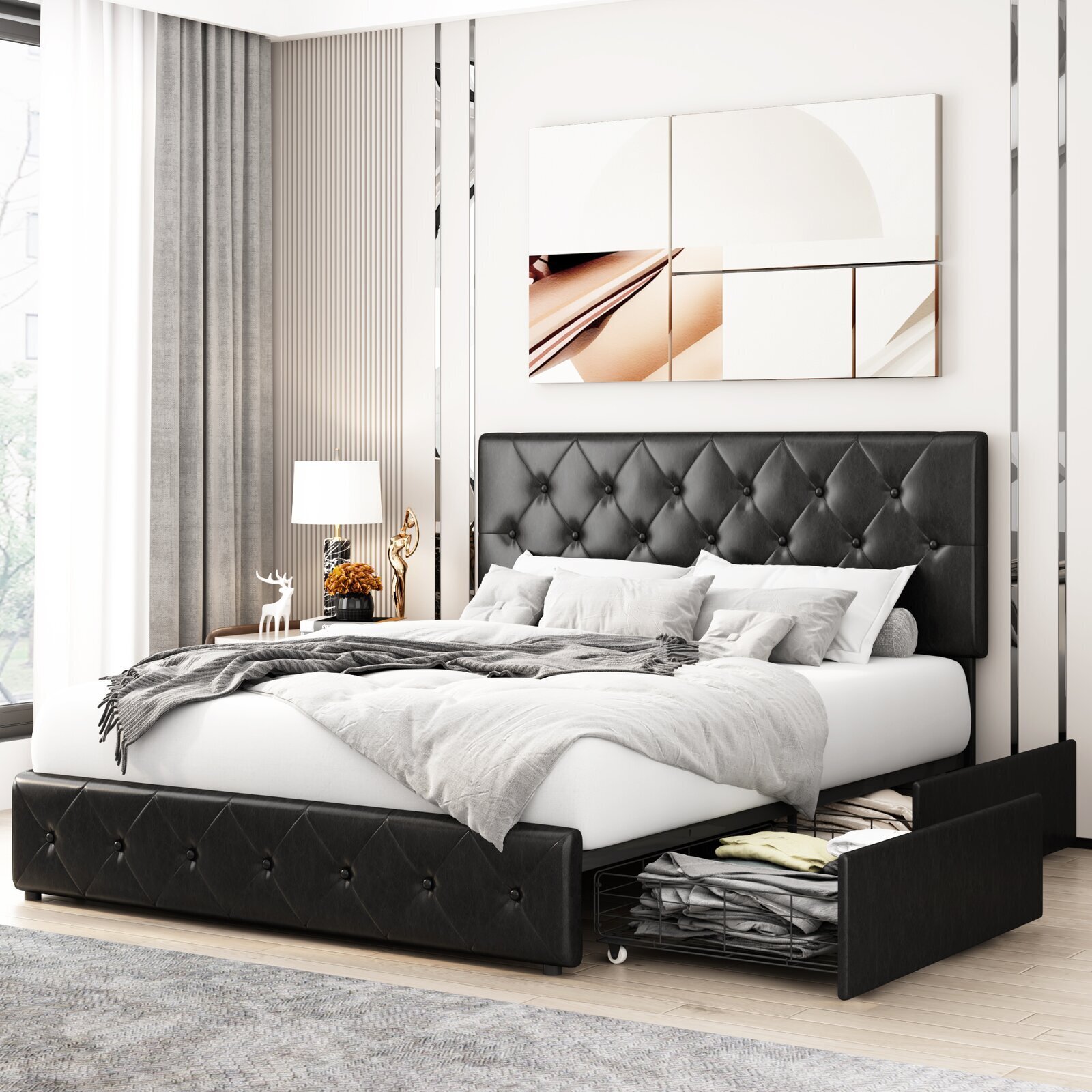 Black Leather Platform Bed With Storage