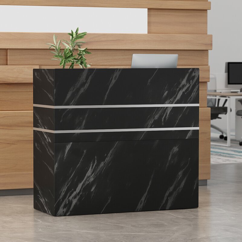 Black Marble Rectangular Flat Front Reception Desk 