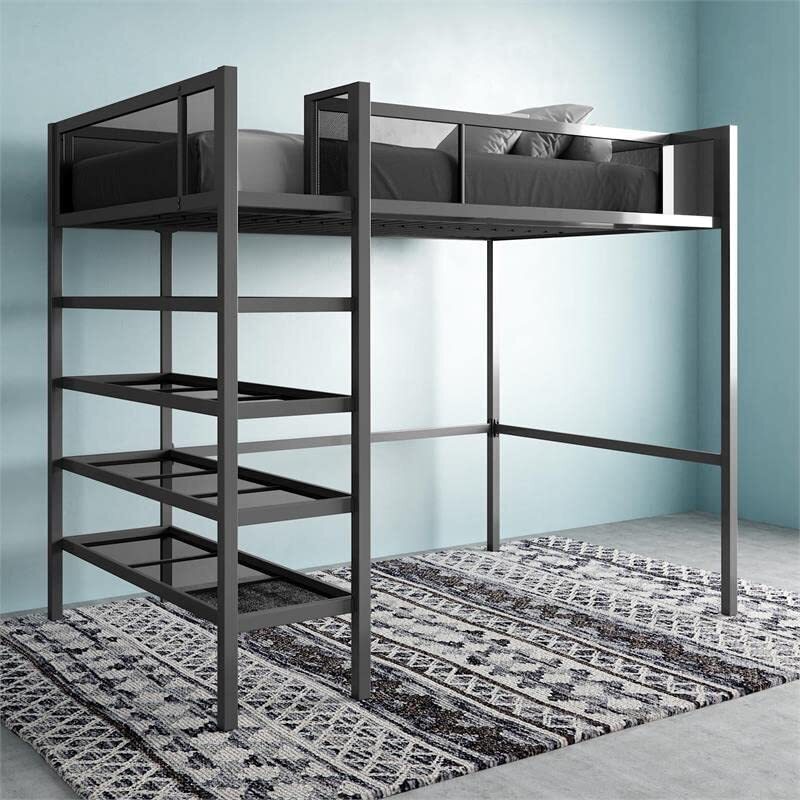 Black Metal Storage Loft Bed