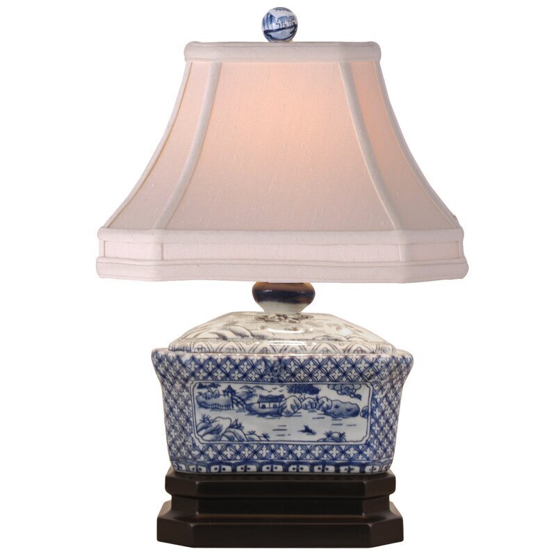 Blue Toned Tea Candy Box Chinese Lamp