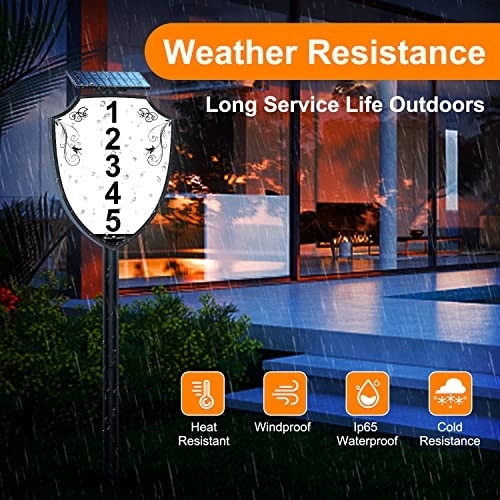 BNT Lighted House Numbers for Outside, Waterproof Solar Address Sign Lights with Auminum Stakes, Outdoor Wall-mounted Address Plaque for Yard, Street, Home, Garden